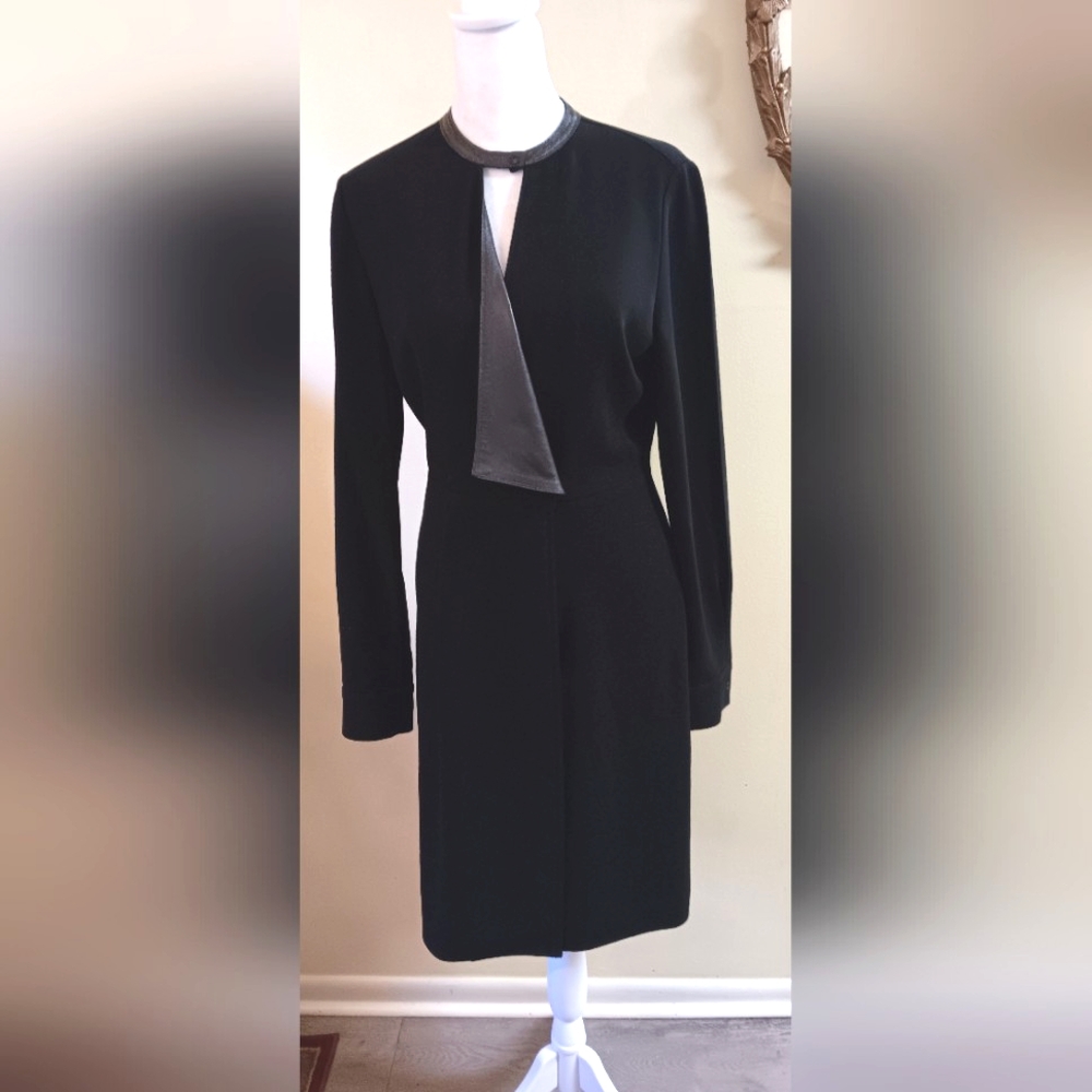 Elie Tahari LEATHER Trim Black Dress EXCELLENT CONDITION Sz 2